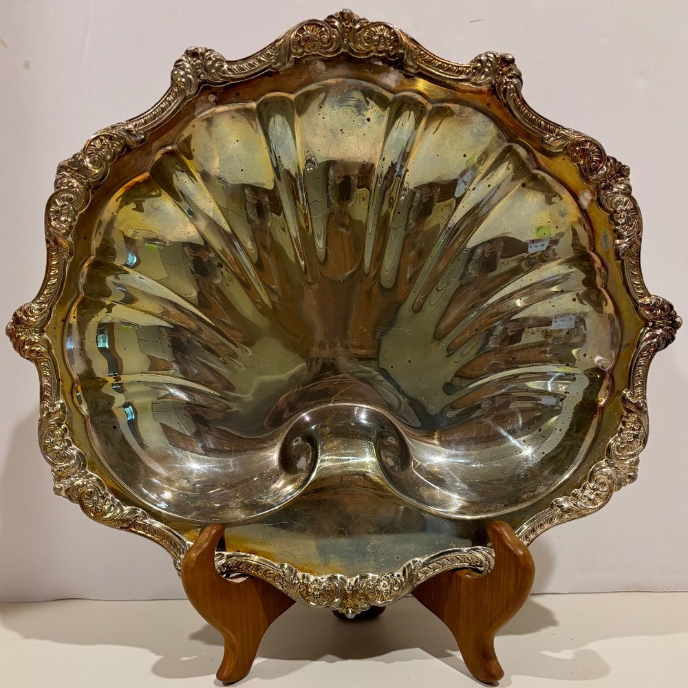 VTG EPCA Silverplate Footed Shell Shaped Bowl/Plate/Bonboniere by Poole